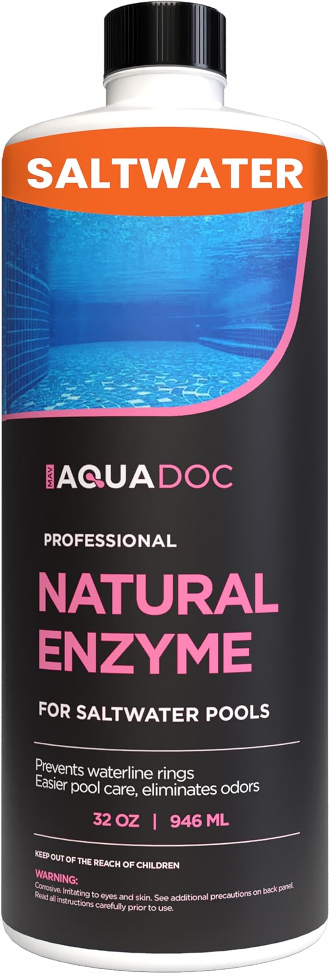 Pool Enzyme Treatment for Saltwater Pools - Pool Enzymes for Waterline Care, Oil Control & Clarity - Made in USA - AquaDoc - 32oz