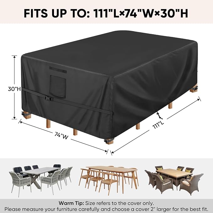 BALEINE Patio Furniture Covers, Outdoor Furniture Covers Waterproof, Heavy Duty Oxford Patio Table Cover for Outdoor Table, Chair, Sofa, Desk (Black, 111"L x 74"W x 30"H)