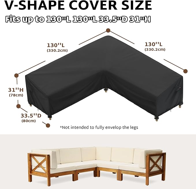 iBirdie Outdoor Sectional Cover fit 130" x 130", 128" x 128", 126" x 126" L-Shaped Patio Sofa, Waterproof Weatherproof 600D Heavy Duty Garden Furniture Cover for Outside L Shape Couch