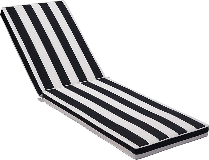 Only choice Outdoor Lounge Chair Cushion Patio Chaise Lounge Replacement Cushions Funiture Seat Cushions Chair Pads (Black+White Stripes-1 pc)