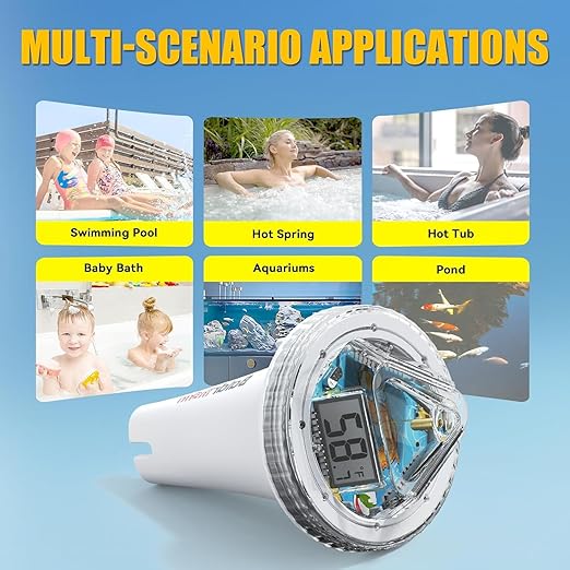 BaldrTherm Pool Thermometer Digital Floating Easy Read, Anti-Fog 360° Reading, IPX7 Water Temperature Monitor for Hot Tub/Ice Bath/Swimming Pool/SPA/Aquarium/Pond