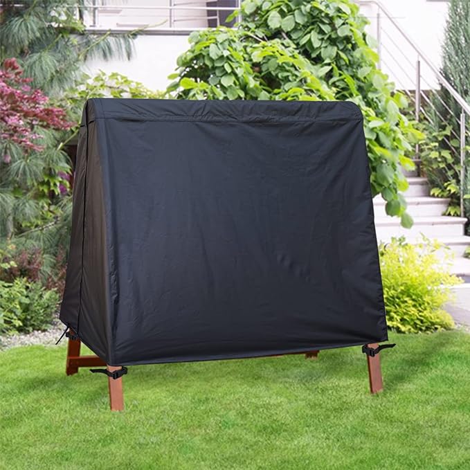 Patio Swing Cover A-Frame Swing Covers Waterproof 3 Seat UV Resistant Weather Protector for Outdoor Courtyard Patio Furniture (72x67x55inch) Black