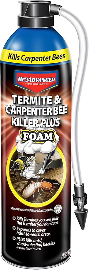 BioAdvanced Termite & Carpenter Bee Killer Plus Foam - Expanding Foam Termite Killer for Wood-Infesting Pests - 18 oz Can