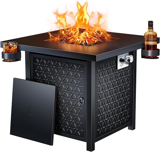 Ciays Propane Fire Pit, 28 inch Fire Pit Table with Two Cup Holders, 50,000 BTU Steel Gas Fire Pit with Pulse Ignition System, Perfect for Patio, Garden & Backyard Gatherings, CIFPT11B, Black