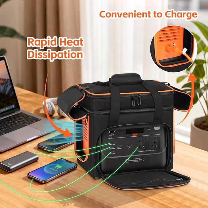 Skureay Portable Carrying Case Compatible with Jackery Explorer 1000/1000 v2/880/1500 pro, Flip-top Design, Double-Layer Soft Power Station Storage Bag for Accessories/Charging Cable/Solar Generator