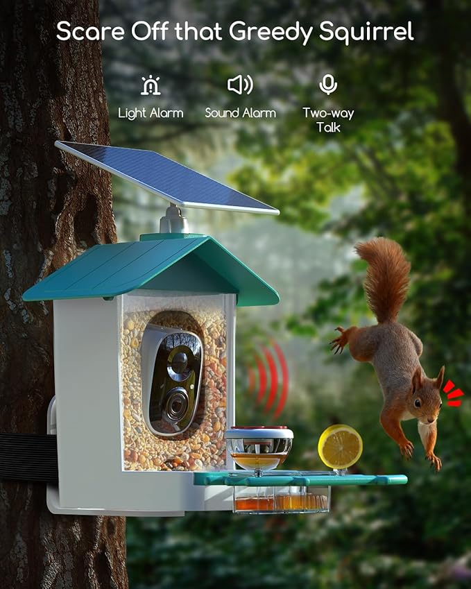 COOAU 2K Smart Bird Feeder with Camera, Faster Solar Powered Charging, Outdoor Birdhouse Cam with Precise AI Birds Recognition, Live Video Watching and Notifications, Ideal Gift for Bird Lovers, Blue