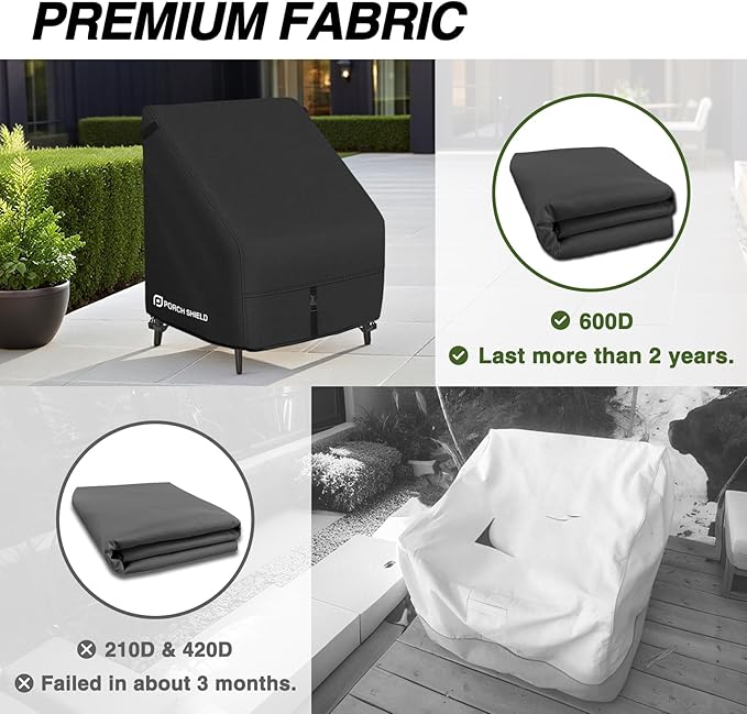 Porch Shield Patio Chair Covers - Waterproof Outdoor Lounge Deep Seat Single Lawn Chair Cover 4 Pack - 30W x 33D x 34H inch, Black