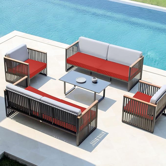 Easy-Going Waterproof Patio Cushion Covers 24x22x4 inch 4 Pack Replacement Non-Slip Outdoor Seat Cushion Slipcover with Zipper. Terra Red