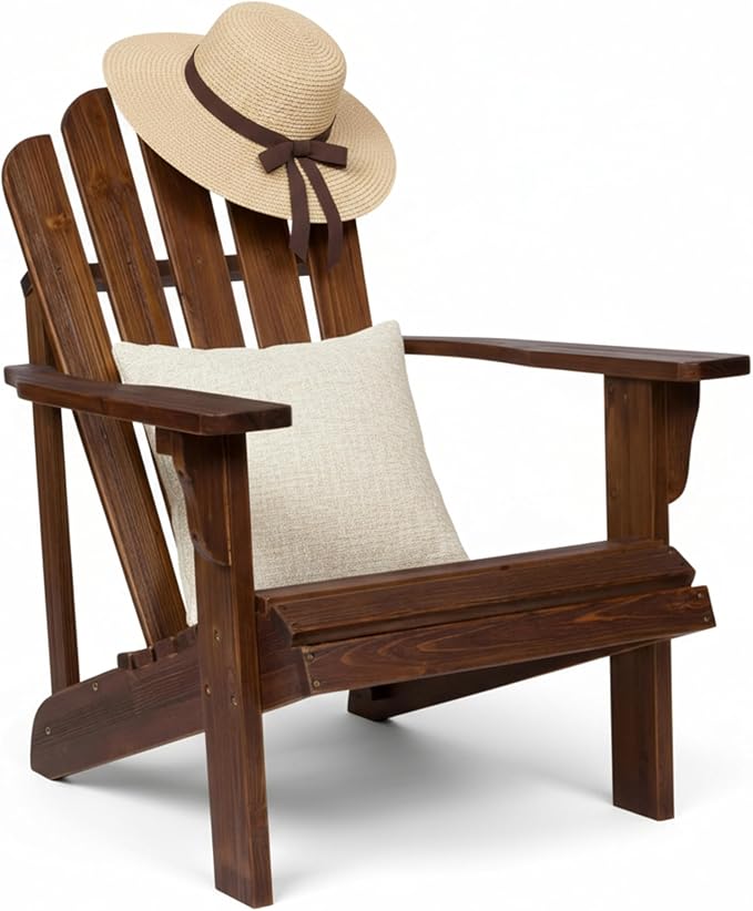Shine Company Westport Wooden Adirondack Chair, Outdoor Patio Firepit Chairs, Back & Seat Pre-Assembled, Oak