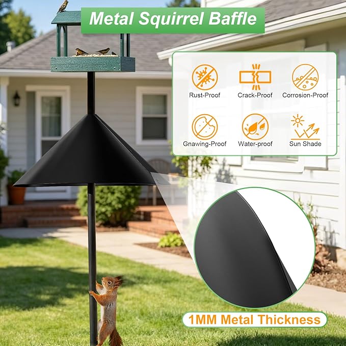 Metal Squirrel Baffle for Bird Feeder Pole, Squirrel Cone for Bird Feeder Pole, Outdoor Squirrel Guard for Bird Feeder Poles, Shepherd’s Hook, Outside Hanging Feeder, Heavy Duty, 1 Pack