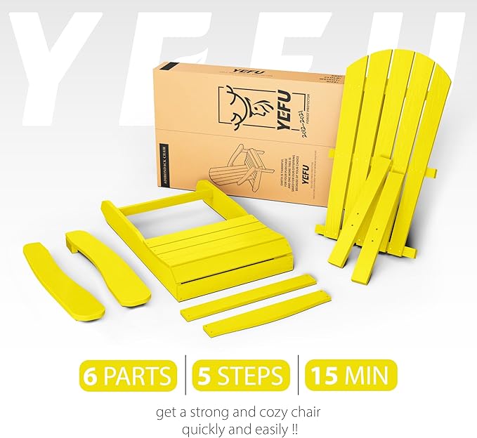 YEFU Adirondack Chairs Set of 6: Plastic Adirondack Chairs - Patio Chairs with Wood Texture - Outdoor Chair HIPS - Lawn Fire Pit Deck Porch Garden Chairs for Adults (Yellow)