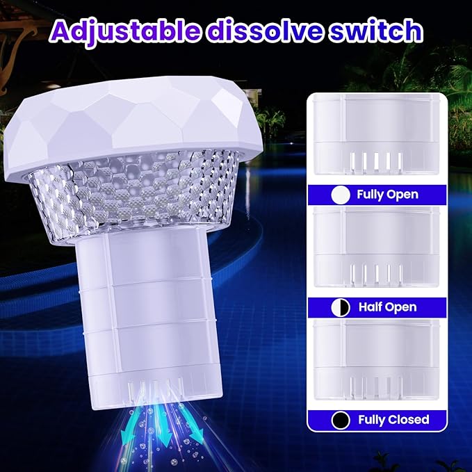 Solar Pool Chlorine Floater with Colorful Lights, Remote-Controlled Lights Adjustable Release Easy-Open Chlorine Floater Dispenser for Pool Large Capacity for 3'' or 1'' Tablets
