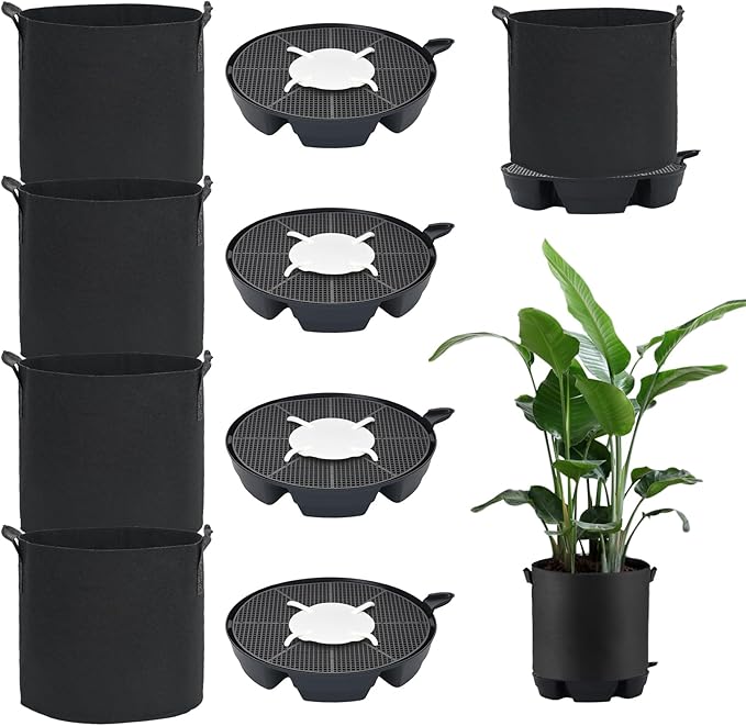 OTraki 4 Pack Self Watering Fabric Pot Base with 5 Gallon Grow Bag | Auto Watering System for 5 Gallon Fabric Pots, Planter Fabric Plant Grow Bag, for Garden Indoor Outdoor Greenhouse