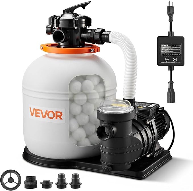 VEVOR FlashPure Sand Filter Pump, 16 in for Above Ground Pool, 1 HP 4400 GPH, Swimming Pool Filter System with Timer, 6X Faster Filtration with Media Installed, Leak-Resistant, Ready to Use Out of Box