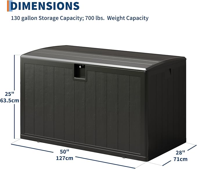 GarveeLife 130 Gallon Outdoor Storage Box, Large Resin Deck Box with Hydraulic Air Rod, Weatherproof & Lockable Outdoor Storage Bin for Patio Cushions, Garden Tools, Pool Supplies, Porch, Black