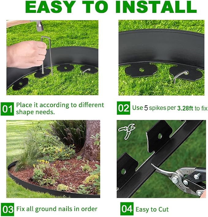 Landscape Edging 3 in x 49 FT, Garden Edging Borders with 75 Pieces Metal Stakes, Flexible Lawn Edging Border Kit, DIY Plastic Fence Edge for Tree, Yard, Flowerbeds,Grass,Landscaping, Path Way