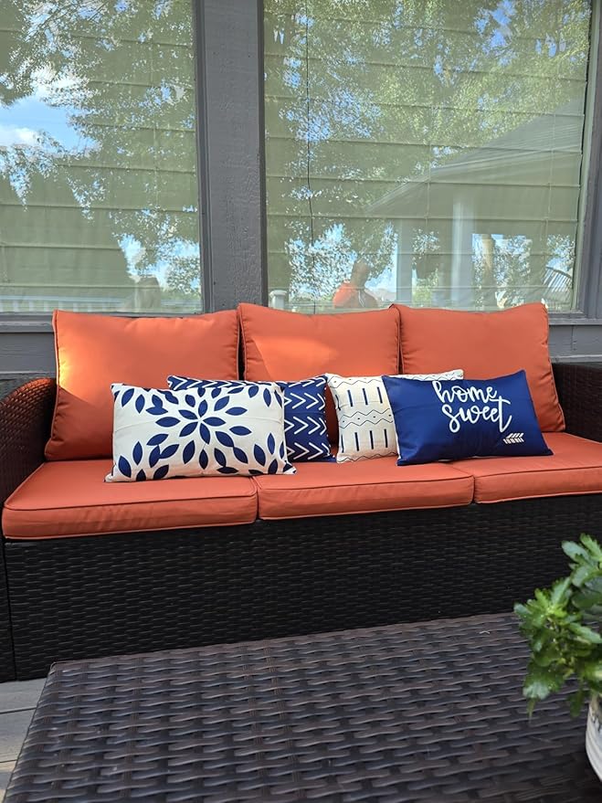 FLYMEI Patio Cushion Covers 20x20x2 Waterproof Outdoor Cushion Cover Replacement 2Packs Outdoor Seat Cushion Slipcover for Rattan Chair Sofa, Orange