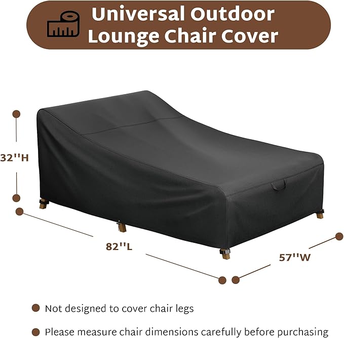 iBirdie Outdoor Double Wide Chaise Lounge Cover 82L x 57W x 32H inch Waterproof Patio Furniture Covers Lawn Pool Chair Cover 1 Pack Black