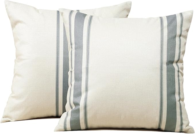 OTOSTAR Pack of 2 Outdoor Waterproof Decorative Pillow Covers 20x20 Inch Linen Geometry Pillowcases Cushion Case Garden Throw Pillow Covers Pillows Shell for Patio Furniture Couch Tent Balcony (Grey)