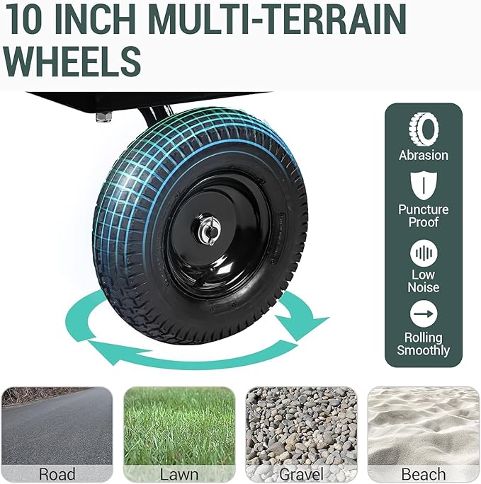 Taifa Heavy Duty Steel 1100 Lb Wagon Garden Carts with Removable Side Panels Turn Into Flatbed, All Terrain Utility Cart with 11.5" Tire, 180° Rotating Handle for Outdoor, Garden, Farm, Yard, Black