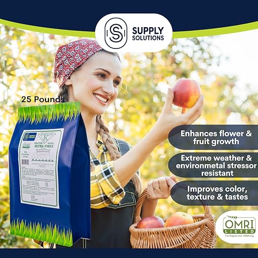 Supply Solutions Sulfate of Potash 0-0-50 - Organic Potash Fertilizer - Suitable for Fertigation, Drip Systems, Foliar, Hydroponics, Greenhouse Use - Ideal for Flowers, Fruits, Gardens (25 Pounds)