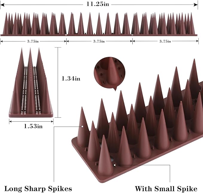 BORHOOD Bird Spikes, 40 Pack Pigeon Deterrent for Small Birds Raccoon Cats Defender for Outside to Keep Squirrel Away, Plastic Fence Spike for Railing and Roof-Brown