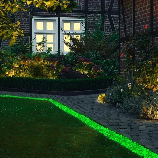 NAMTSO Glow in The Dark Rocks Outdoor, 500 pcs Green Solar Rocks for Landscaping, Outdoor Decor Glow in The Dark Stones, Glowing Pebbles for Garden Backyard Patio Lawn Pond Fish Tank Aquarium Decor