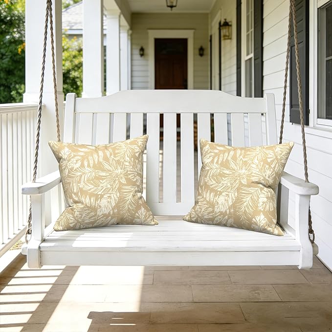 LVTXIII Outdoor Pillow Covers 20x20 Inch, 2 Pack Large Square Throw Pillow Cases, Fade-Resistant Cushion Covers for Patio Furniture Sofa, Garden Porch, Tropical Leaf Oat