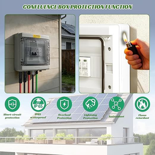 1 in 1 Out Solar Combiner Box,PV Combiner Box with 20A PV Fuse,DC 20A Circuit Breaker and Surge Protector,IP65 Solar Disconnect Switch Box for Indoor Outdoor Solar Panel System (1 in 1 Out 20A 1000V)