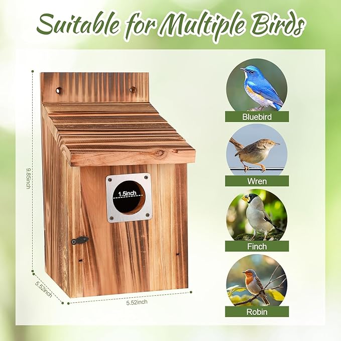 4-Piece Outdoor Bird House Set, Bird Houses for Outside with Metal Guards, Safety Locks, Flight Slots, & Ventilation, Bluebird Houses with 1-1/2" Entrance for Bluebirds, Wrens, Finches-4 Colors