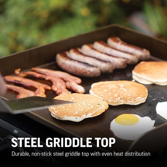 Char-Griller® Flat Iron 1-Burner Portable Propane Gas Flat-Top Griddle with Steel Griddle Top, Includes Electronic Ignition, 265 Cooking Square Inches in Black, Model E8217
