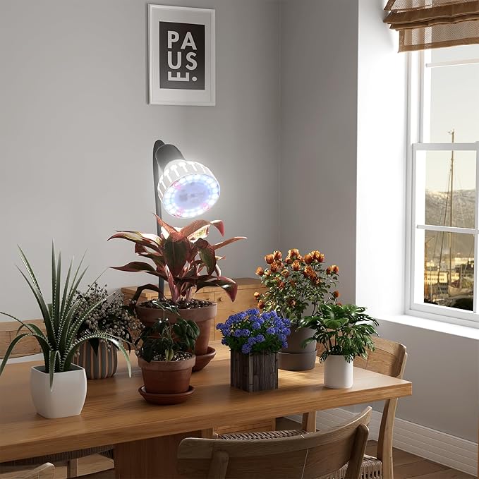 GooingTop Grow Light,12W (80Watts Equiv) 5000K White Full Spectrum LED Growing Lamp Clip on Desk for Indoor Plants,Bulbs Replaceable & Non-dimmable