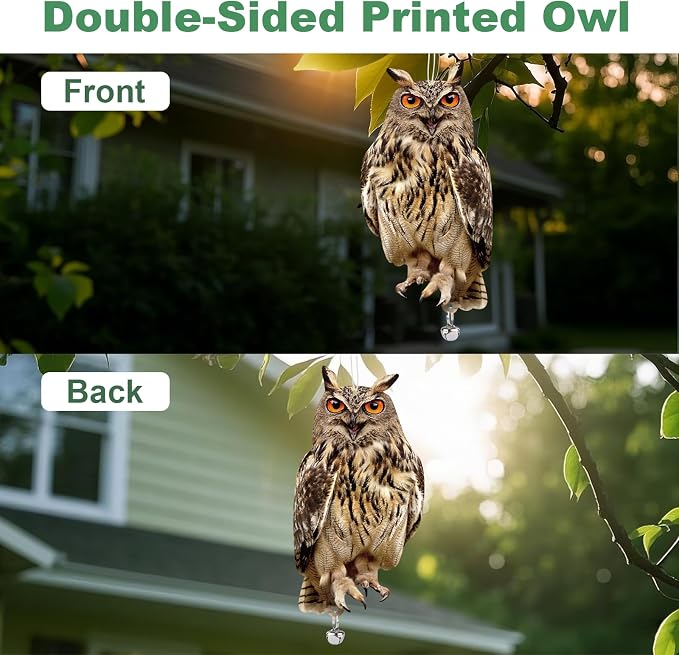 Hanging Plastic Owls for Gardens, 5PCS Reflective Hanging Owl Decoration Woodpecker Control Device with Reflective Tape, Jinging Bell for Garden Patio Windows