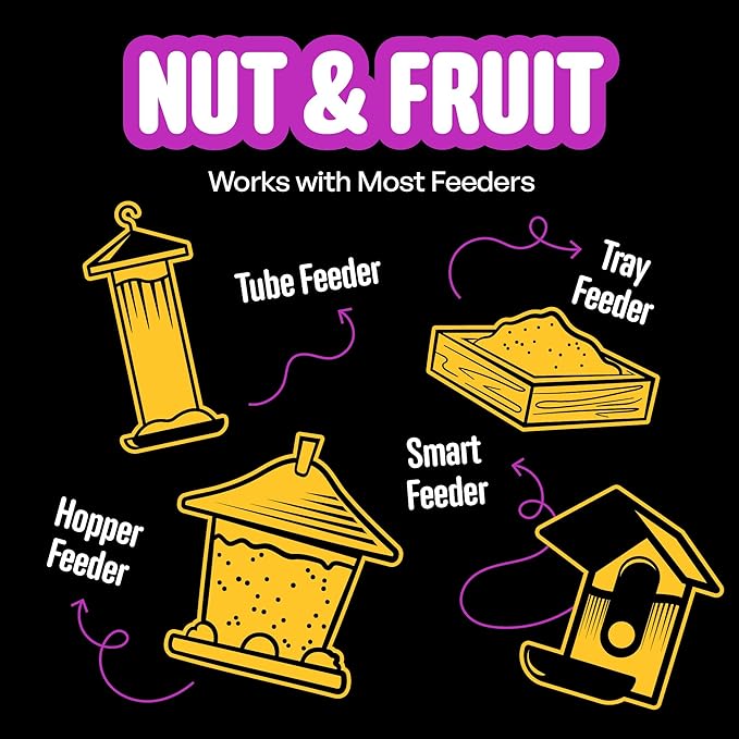 Cool Birds Nut & Fruit Wild Bird Seed – 10 lb. Gourmet Bird Food with Sunflower Hearts, Peanuts, Tree Nuts & Real Fruit – No Corn, Milo or Millet Bird Seed for Outside Feeders