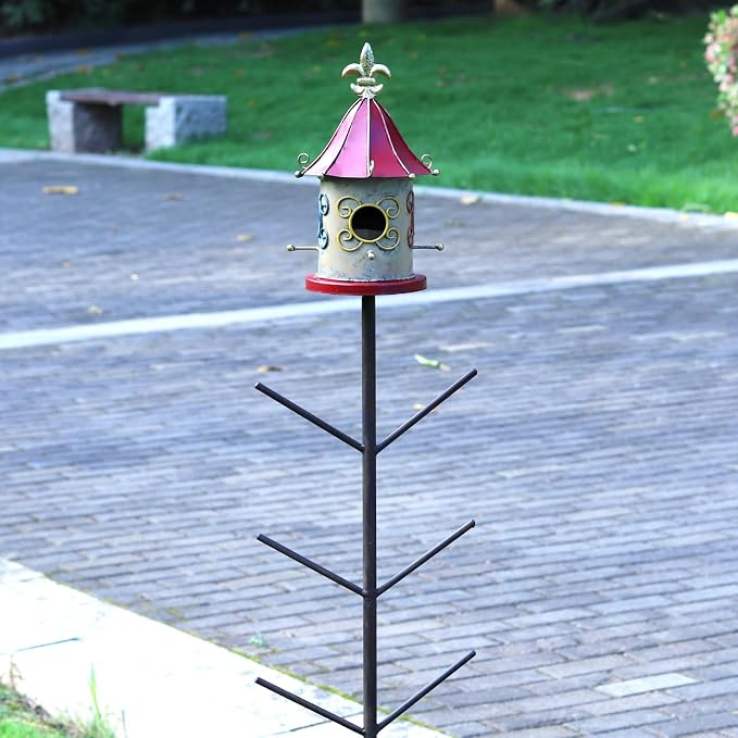 59" H Bird House Bottle Tree for Outdoor Garden, Rust-Proof Metal Bottle Tree Stand, Garden Decorative Bottle Stand