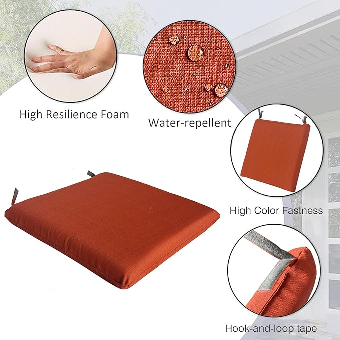 COZYVIDA 18.5x18.5 Inch Patio Chair Cushion 4 Packs Resilient Foam Filling Water-Resistant Tear-Resistant UV Resistant Weather Resistant UV-Resistant 1000+ Hrs for Patio Furniture,Quarry Red