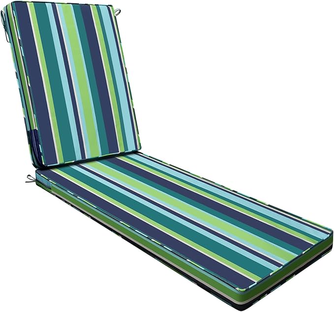 AAAAAcessories Outdoor Chaise Lounge Cushions, Fade-Resistant, Waterproof Patio Furniture Replacement Cushions, 74" x 23" x 3", Stormy Teal Coastal Stripe