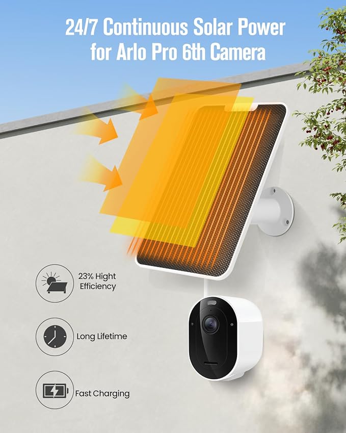 Solar Panel Charger Compatible with Arlo Pro 6/6 XL, 6V 5W Solar Panel for Arlo Pro Security Camera 2K HDR (6th Gen, 2025 Release), IP65 Weatherproof, USB-C Plug, 9.8ft Cable Secure Wall Mount, 3 Pack