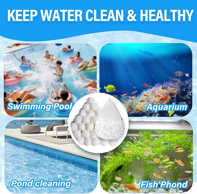 4 lbs Pool Filter Balls for Filter Pump, Upgraded High-Density Reusable Fiber Media Replace 150 lbs Filter Sand, Long-Lasting Filtration for Above Ground Swimming Pool, Aquarium & Pond