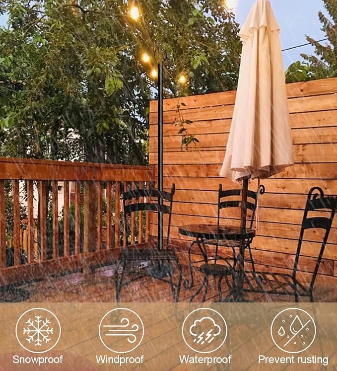 10ft String Light Poles for Outdoors, Outside Light Poles for Deck, Fence, Backyard, Patio, Outdoor Lighting, Matte Black, 1 Pack