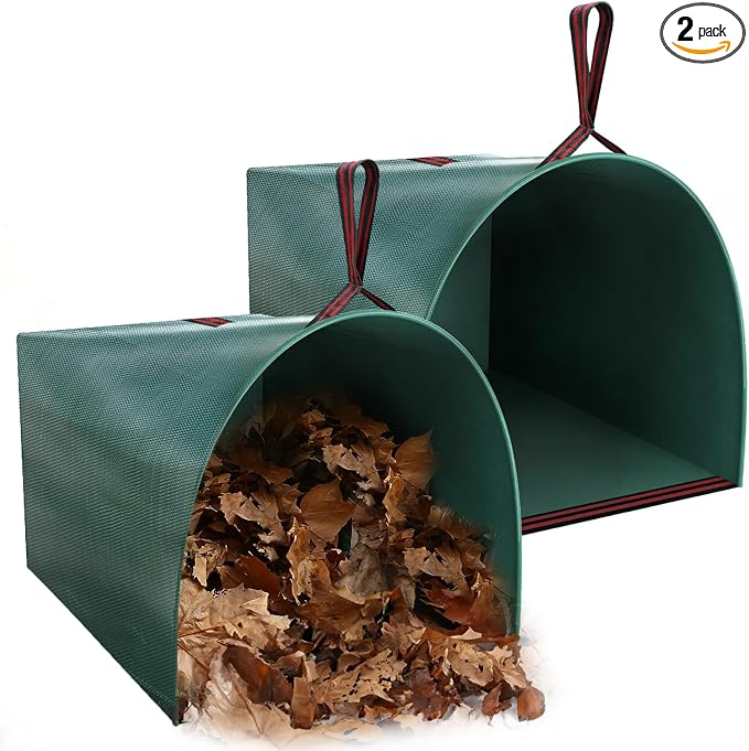 Joyhalo Reusable Yard Waste Bags, 2 Pack 40 Gallon Dustpan-Type Garden Bag for Collecting Leaves Garss Clippings, Heavy Duty lawn and leaf bags, Garden Waste Container for Clean Up Outdoor Debris