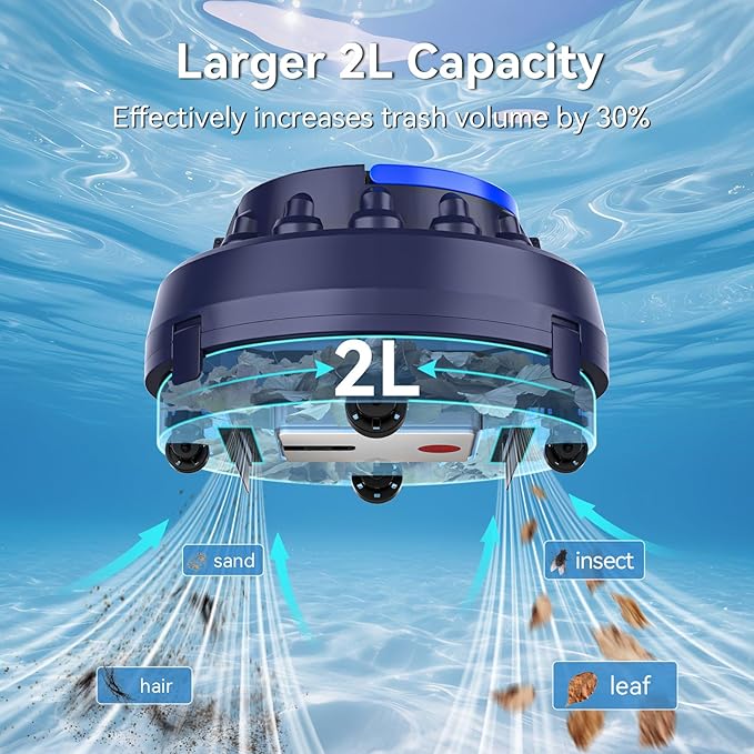 X2 Cordless Pool Cleaner Robot, Robotic Pool Vacuum for Above/In Ground Pool, 45W Dual-Motor, Self-Parking, Enhanced with 2L Debris Capacity