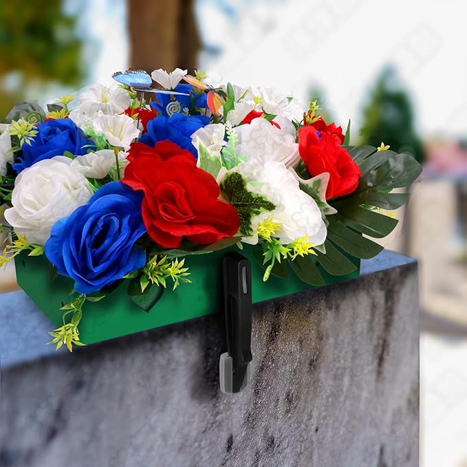 2 Pack Headstone Flower Saddle, Adjustable Cemetery Floral Holder for 3"-8" Graves, Wind-Resistant&Non-Slip Grip Tombstone Saddle, DIY Memorial Decorations for Memorial Day Mother's Day & Father's Day