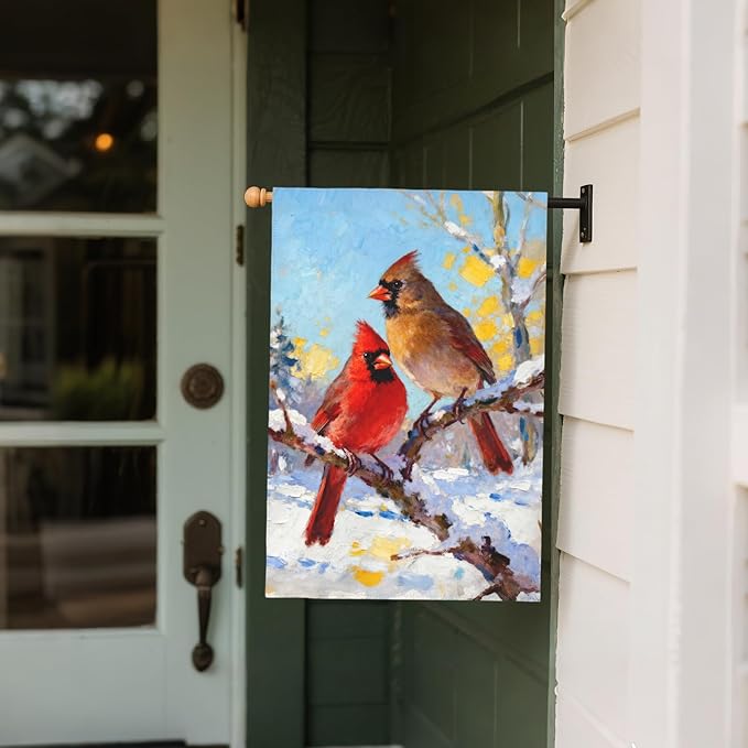 Winter Cardinal House Flag 28x40 Inch Snow Scene Bird Twigs Christmas Holiday Decorative Garden Flags for Outside Double Sided Seasonal Outdoor Home Farmhouse Decoration Yard Porch January Decor