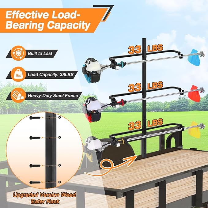 CAROD 3 Place Weed Eater Rack, Mount On Landscape Truck Trailer Enclosed Trimmer Rack Holder, Open and Enclosed Trailers Tool with Locks, Wall Mounted Lawn Equipment Accessories, Black
