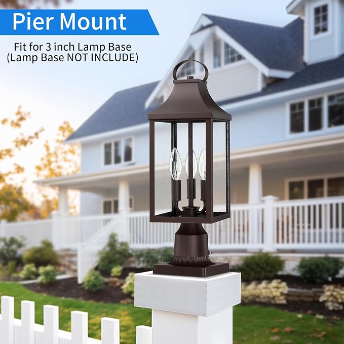 18.62 Post Light Outdoor, Large 3-Light Lamp Post Light Fixture, Modern Pillar Outside Lighting Waterproof Post Lantern Lamp Outdoor Post Light Fixtures Pole Lights for Porch, Brown, 1 Pack