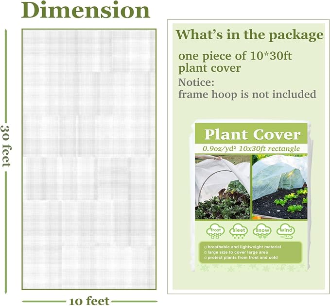 Plant Covers Freeze Protection 10x20ft Floating Row Cover 1.5oz/yd² Plant Covers for Winter Garden Fabric for Cold Sun Protection