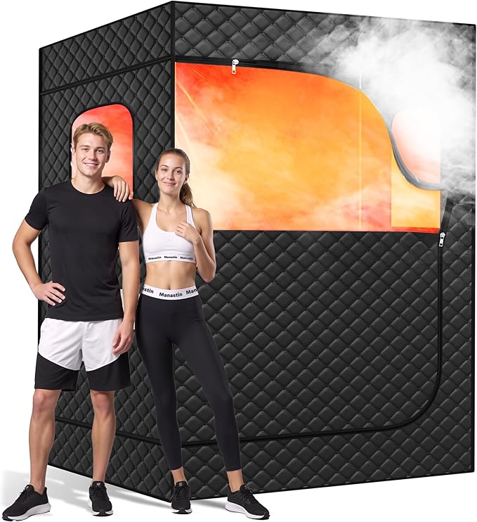 Manastin 2 Person Portable Steam Sauna for Home, 1 or 2 Person Full Body Home Spa with 2 Foldable Chairs,9 Levels of Sauna Tent with Remote Control, (Black, Large)