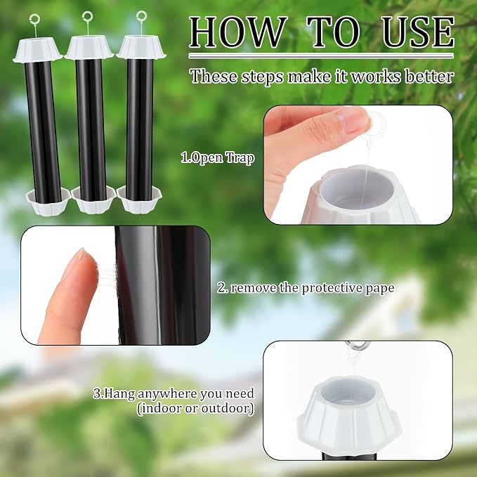 Qualirey 8 Pcs Sticky Fly Trap Fly Stick Indoor Outdoor Long Lasting Hanging Flies Bug Catcher Paper Tape Strips with Hook for Wasps Gnats Bug Insects Fruit Flies Mosquitoes (Classic-2,Black)