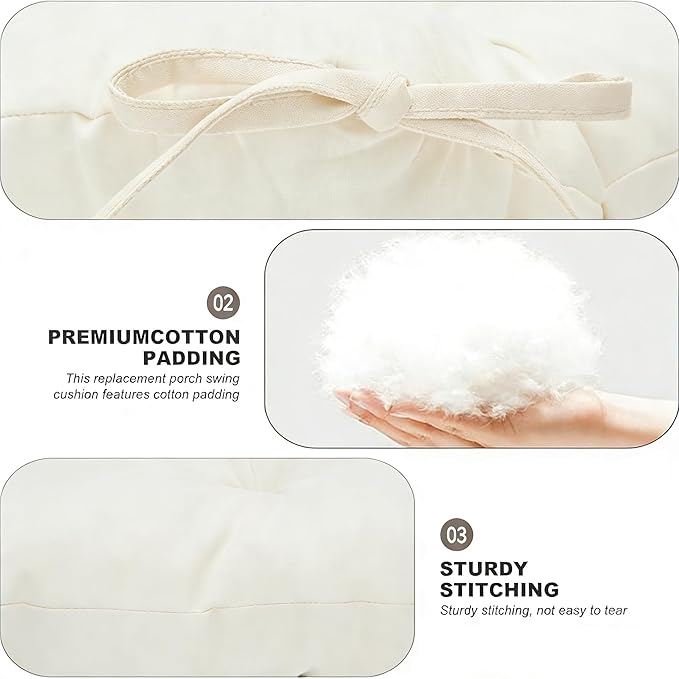 Porch Swing Cushions,Outdoor Cushions 3 Seater Replacement with Backrest, Waterproof Thickened Bench Cushion with Ties for Porch, Patio,Outdoor, Backyard and Garden (Cream 60 * 40 in)